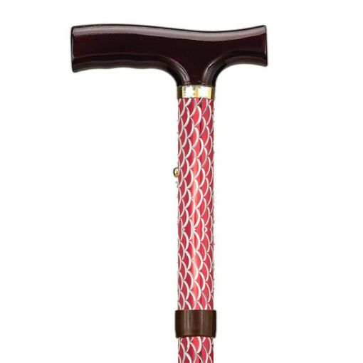 Picture of Folding Cane With Strap (Red Spiral Wave)